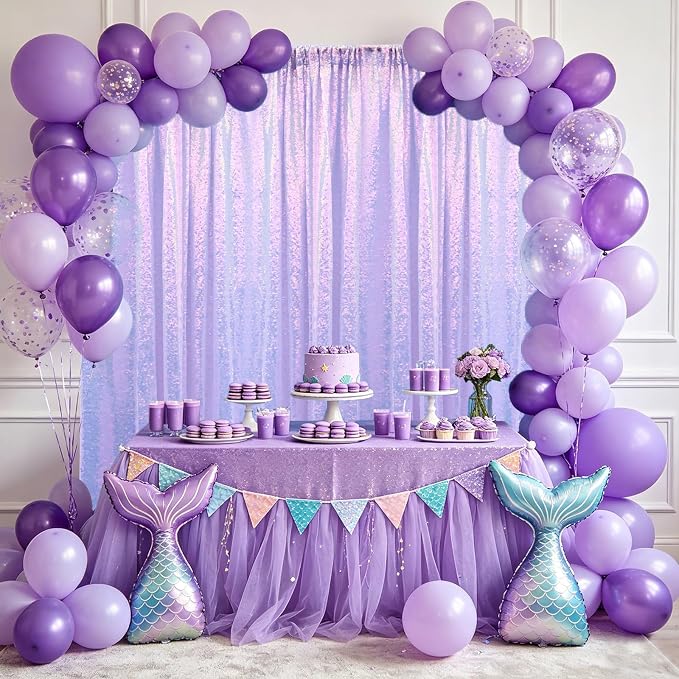 2×8FT-2PCS Mermaid Purple Sequin Backdrop Curtains Panels, Photography Backdrop - Image 7