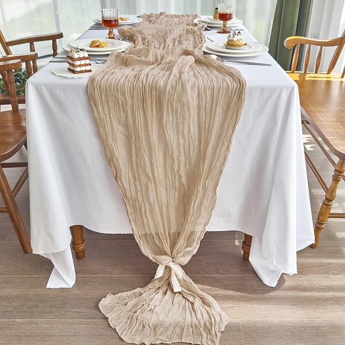 IVAPUPU 2 Pcs Cheesecloth Table Runner - 10ft Nude Boho Gauze Cheese Cloth - Image 3