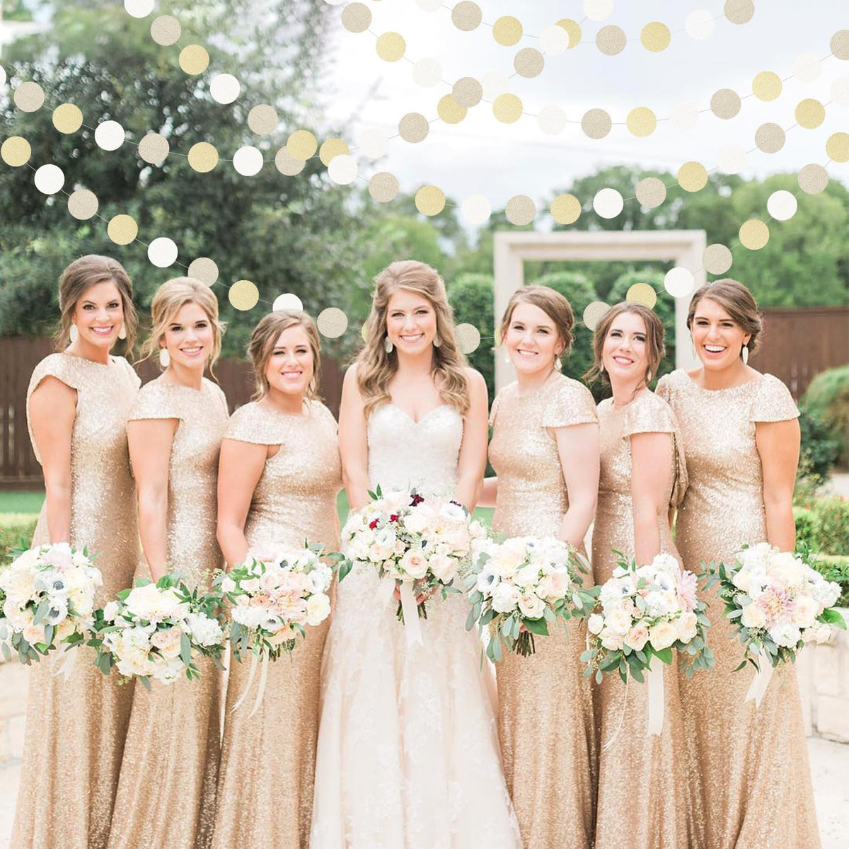 Champagne Gold White Party-Decorations Streamers - 52Ft Hanging Birthday Paper Garland Banner,Christmas Wedding Baby Bridal Shower Bachelorette Engagement Graduation Supplies Backdrop Decor Hugtmr