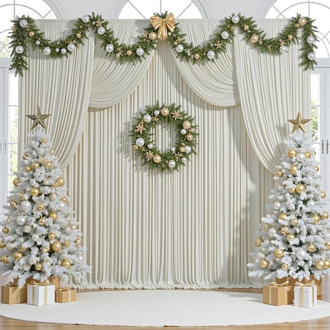 20 ft x 10 ft Wrinkle Free Beige Backdrop Curtain - Image 3