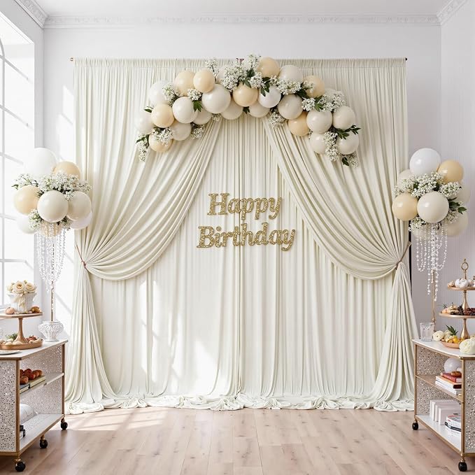 50ftx10ft Wrinkle Free Beige Backdrop Curtains - Image 3