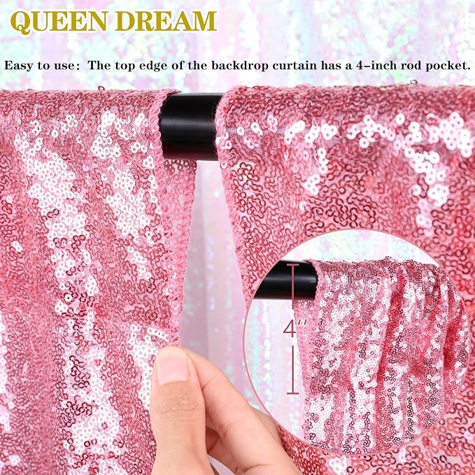 Blush Pink Sequin Backdrop 2 Panels 2FTx8FT Glitter Backdrop Curtain | - Image 6