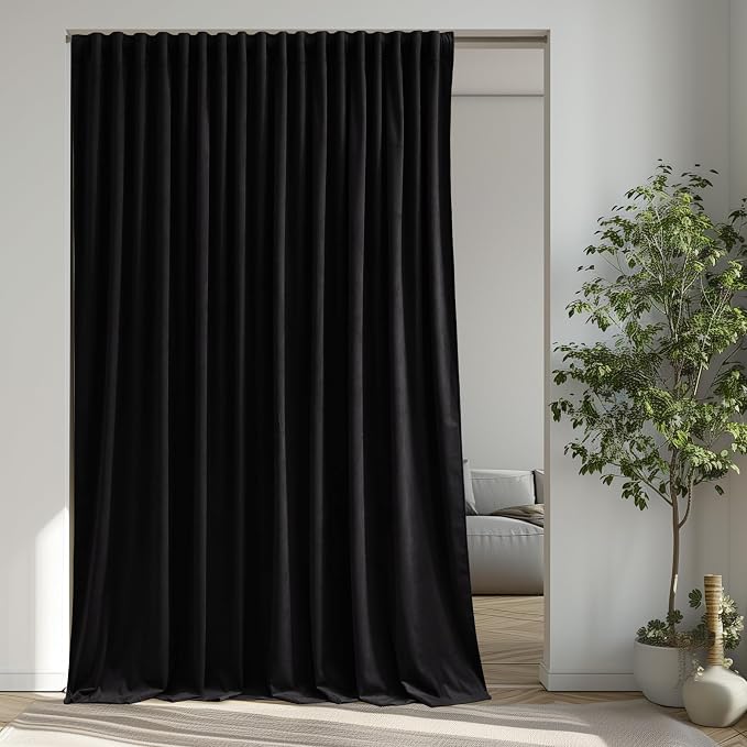Black Velvet Theater Curtains Extra Wide Blackout Window Drapes by StangH