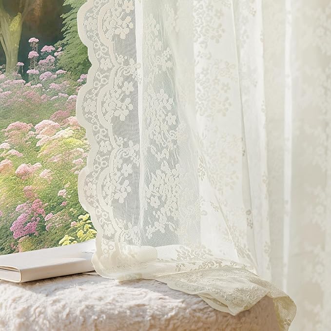 Anmao Vintage Lace Curtains 96 Inches Long 2 Panels Set, Romantic Elegant Light by Anmao