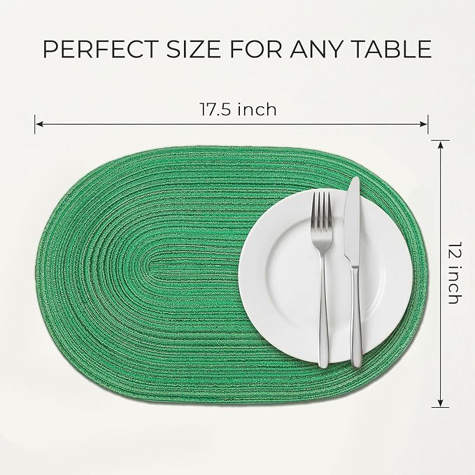 Placemats Set of 4, Woven Oval Braided Dining Table Mats | 12 x 17.5 Inch Size - Image 2