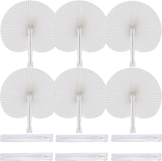 20 Pcs White Round Paper Fans | Foldable Handheld Fans by Bestage