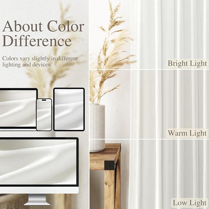 Linen Curtains 84 Inch Length 2 Panels Set, Ivory - Image 4