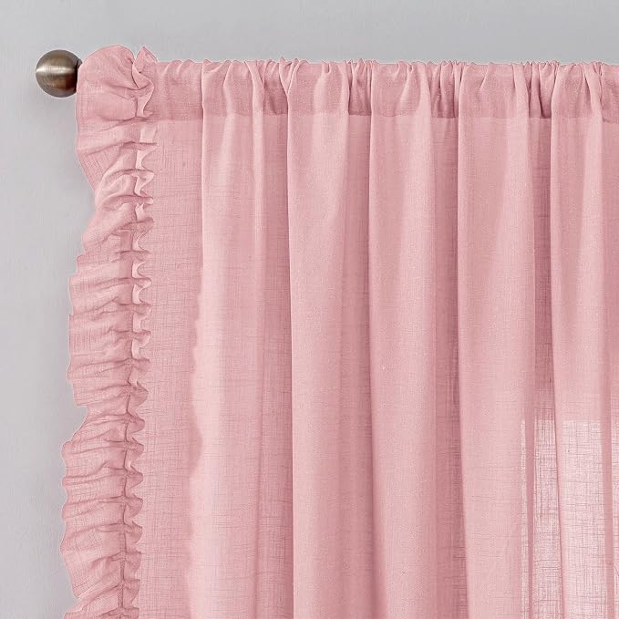 TERLYTEX Blush Pink Linen Ruffle Curtains - Image 2