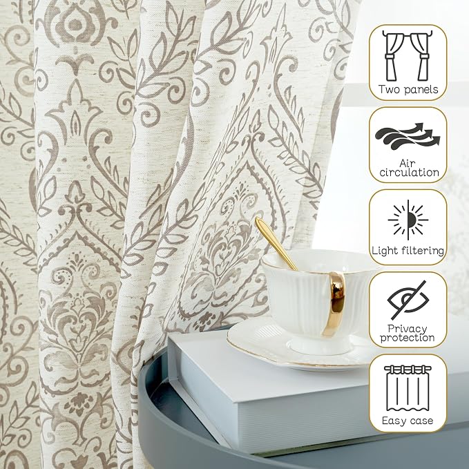 Linen Curtains 78 inch Length for Living Room, Linen Printed Curtains Grommet - Image 7