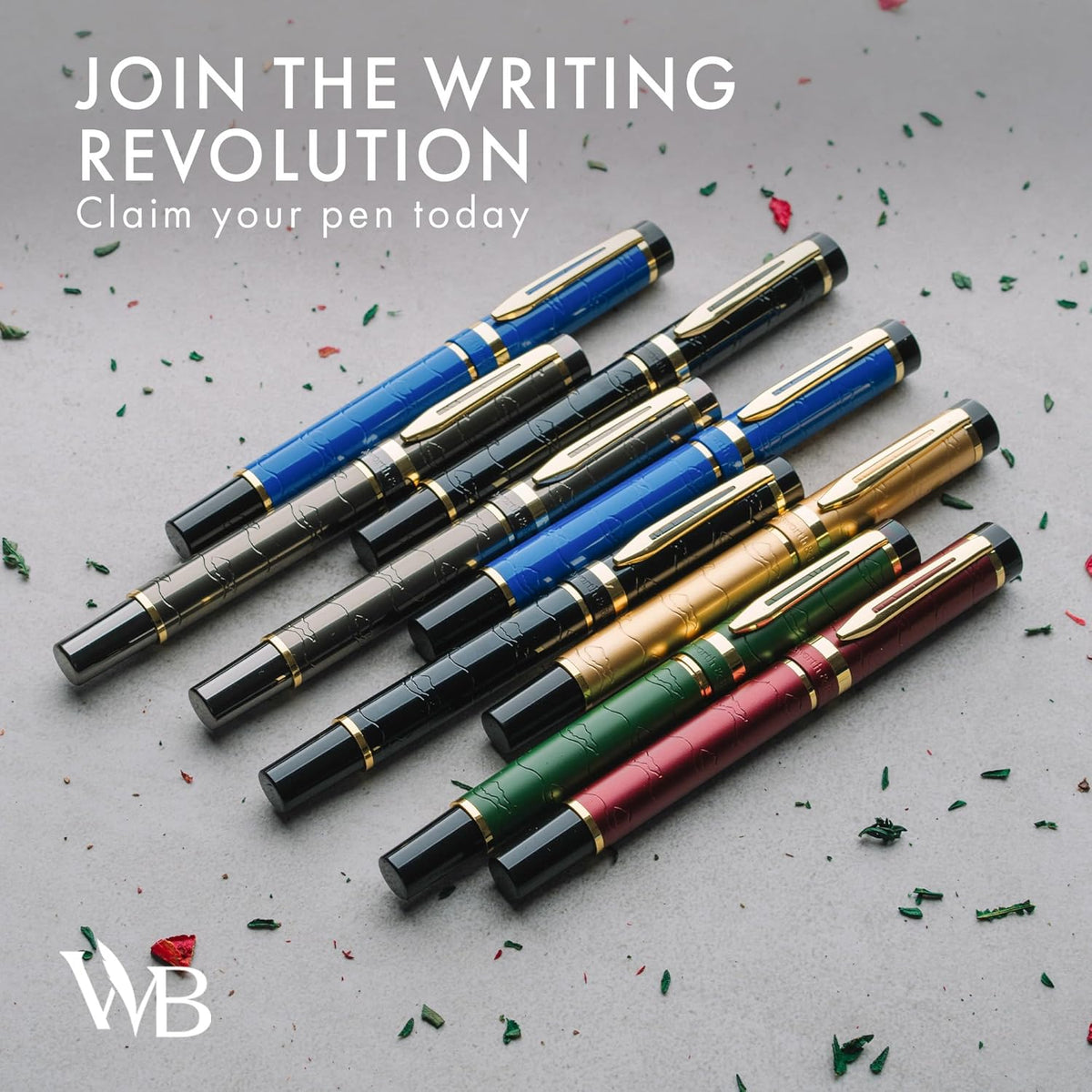 Wordsworth & Black Primori Fountain Pen Set - Blue Gold, Medium Nib, Gift Case, 24 Ink Cartridges, Refill Converter, Manual, Smooth Writing, Left & Right Handed