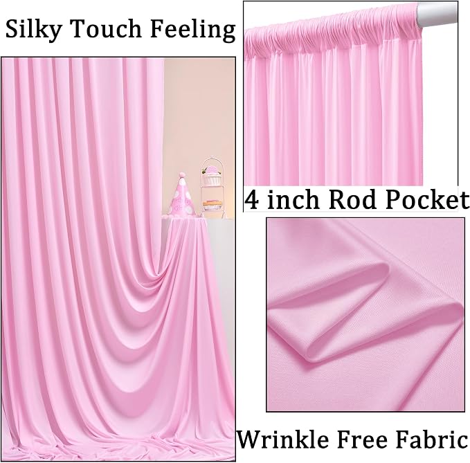 20ft x 10ft Wrinkle Free Pink Backdrop Curtains - Image 2