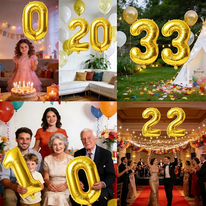 40 Inch Number 33 Balloons for 33rd Birthday Party Decorations, 0-100 Gold - Image 7