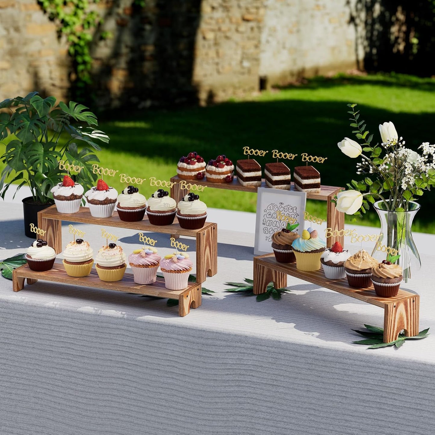 Large Wooden Tiered Riser Display Stands, 14Inch x 16 Pack Perfume Organizer Cologne Stand for Men Women,Tiered Shelf Organizer,Wooden Cupcake Stand Dessert Table Display Set,Display Stands Shelf for Vendor Events