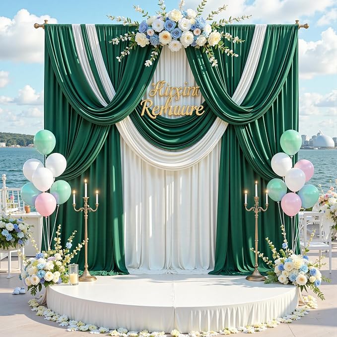 30 ft x 10 ft Wrinkle Free Hunter Green Backdrop Curtain - Image 3