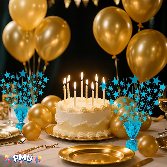 PMU 3 Pack Bursting Star Metallic Foil Spray Centerpiece- Turquoise Balloon - Image 5