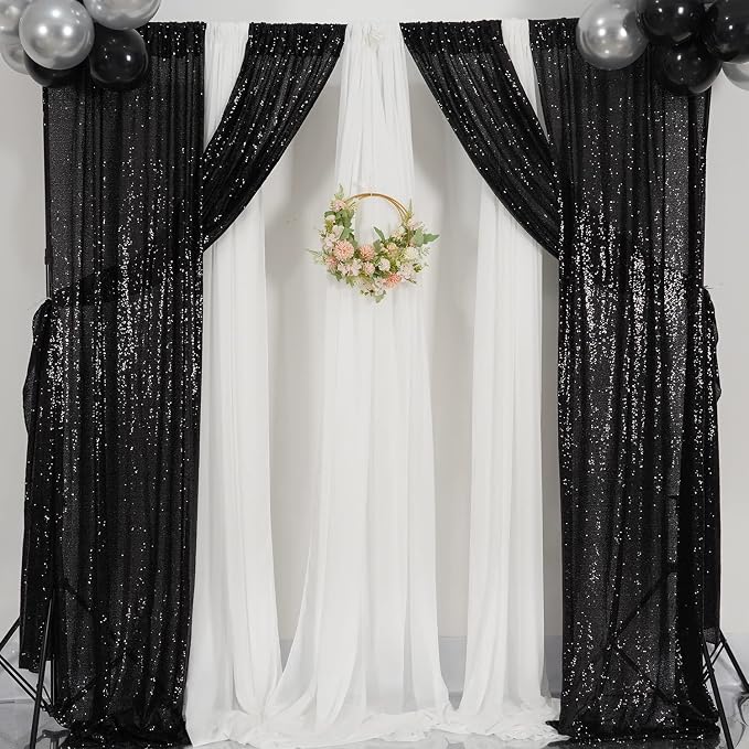 Poise3EHome Black Sequin Backdrop Curtains, 4 Panels 2FTx8FT Glitter Background - Image 8