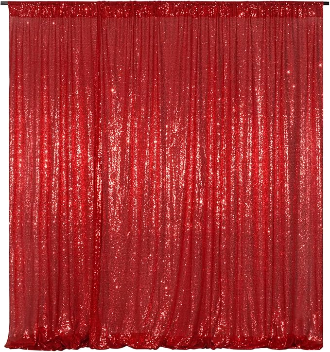 Poise3EHome Red Sequin Backdrop, 8FT x 10FT Sequin Photography Backdrop Curtain by Poise3EHome