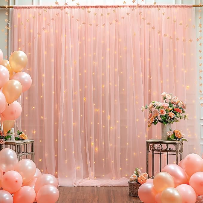 10x8ft Peach Tulle Backdrop Curtain - Image 7