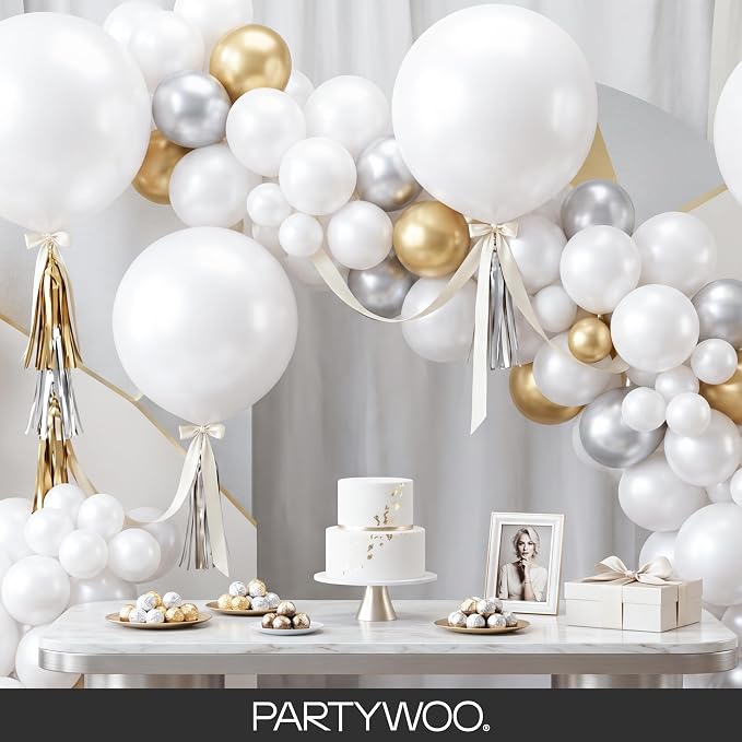 PartyWoo Pearl White Balloons 140pcs Metallic White Color 5 Inch | 18 12 10 5 - Image 8