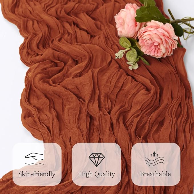 6 Pack Terracotta Cheesecloth Table Runner 17x108 Inch Semi Sheer Boho Gauze - Image 5