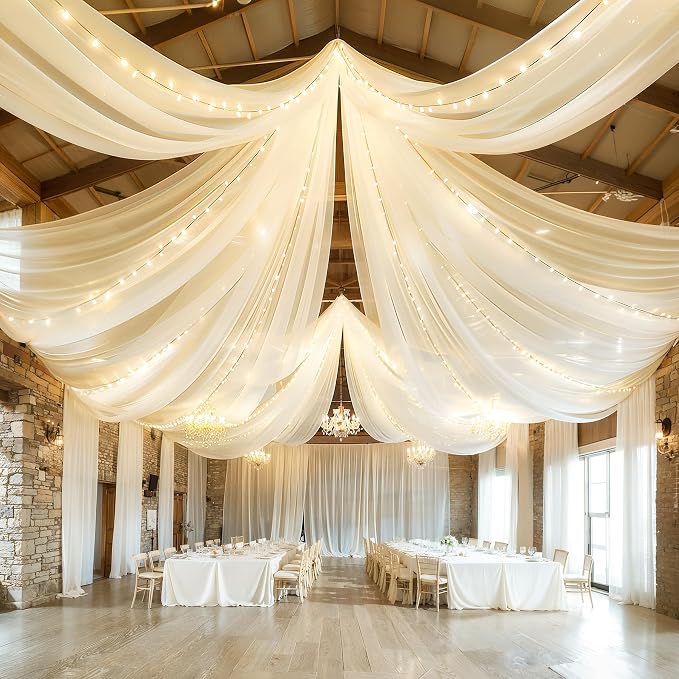 6 Panels Ivory Ceiling Drapes - Image 2