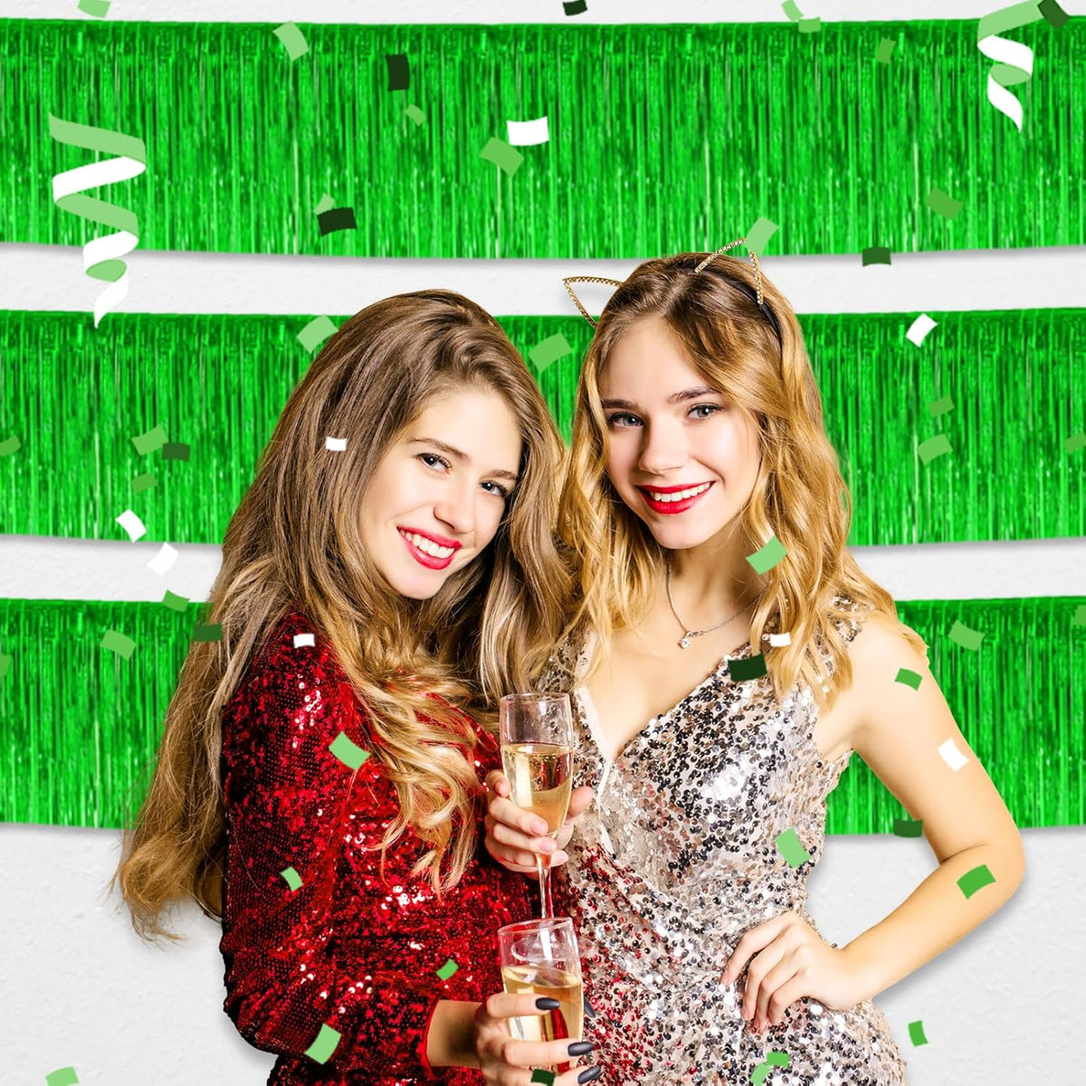 6 Pack 10 Feet Green Foil Fringe Garland Metallic Tinsel Streamers Banner Wall Hanging Curtain Backdrop for Parade Floats, Birthday, Graduate, Mother's Day, Wedding Party Decoration