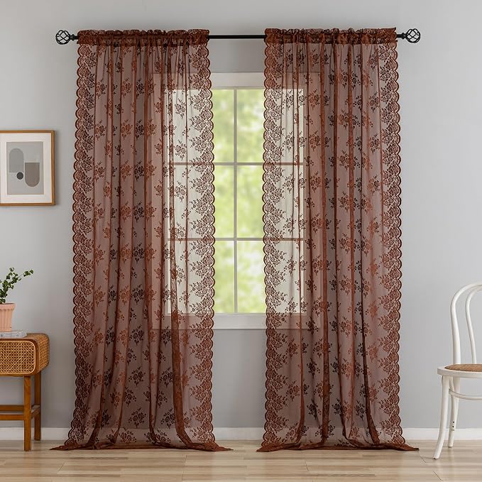 Kotile Warm Brown Sheer Lace Curtains - Image 8