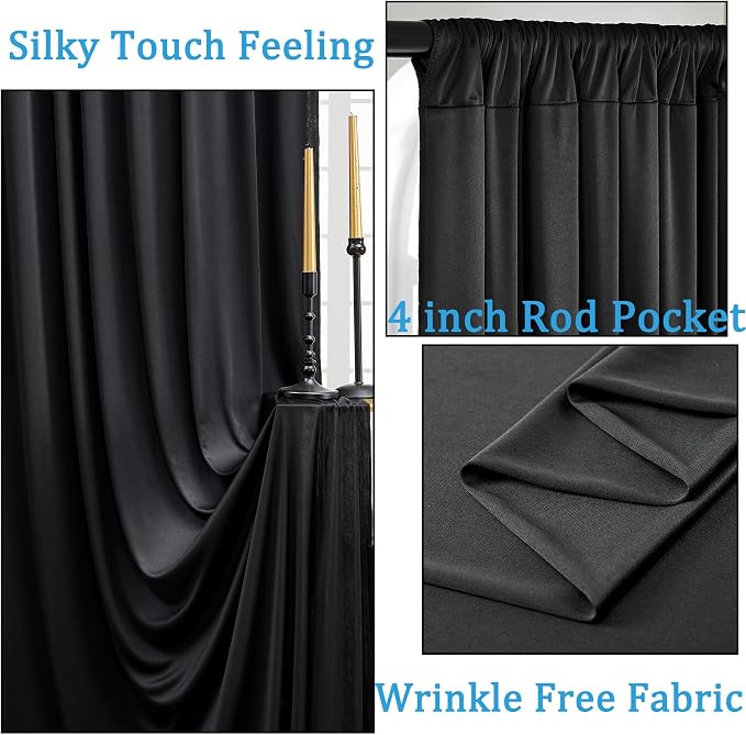 60ftx10ft Wrinkle Free Black Backdrop Curtains - Image 2