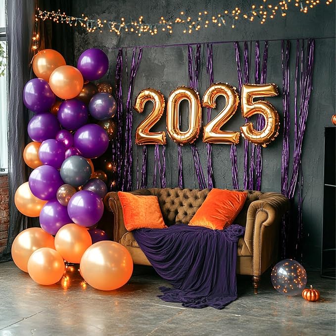 PartyWoo Purple Metallic Tinsel Streamers 8.2FT 3pcs Foil Fringe Curtain | - Image 5