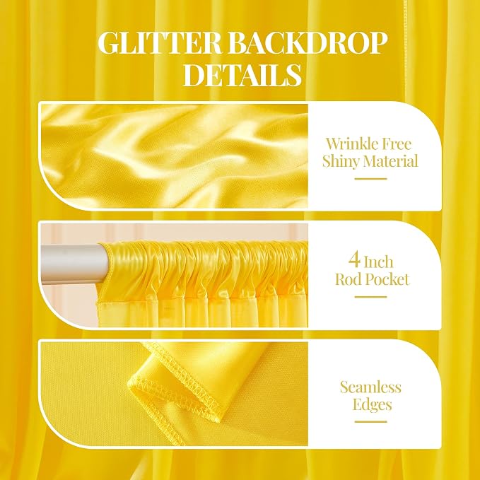 30x10ft Yellow Gold Glitter Backdrop Curtain - Image 5