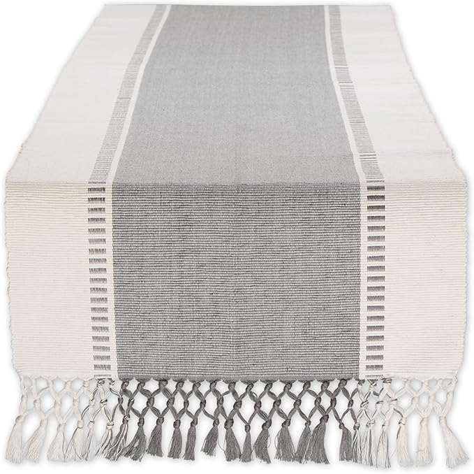 DII Dobby Stripe Table Runner, 13x108 Cool Gray & Cream Background | Woven by DII