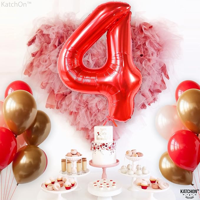 KatchOn Red Number 4 Balloons 40 Inch, 4 Birthday Decorations | Red 4 Balloon - Image 6