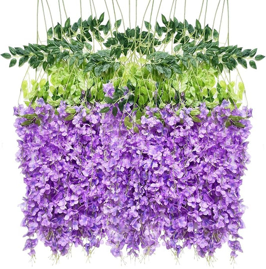 Artificial Flowers Hanging Flowers, Fake Wisteria Flower Garland Silk Vines by WONICE