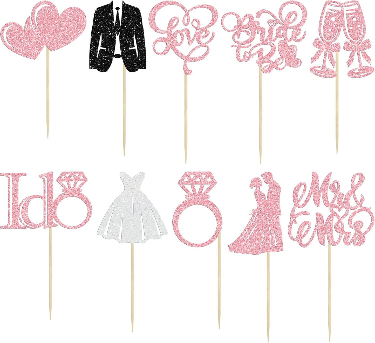 Gyufise 30Pcs Bride to Be Cupcake Toppers Glitter Diamond Ring I Do Love Cupcake Picks Miss to Mrs Bridal Shower Wedding Engagement Bachelorette Cake Decoration Pink