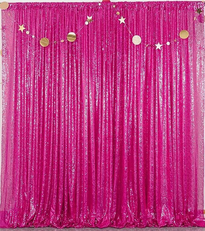JYFLZQ Hot Pink Sequin Backdrop Curtain 6x8ft 1 Panel Fuchsia Glitter Photo - Image 3