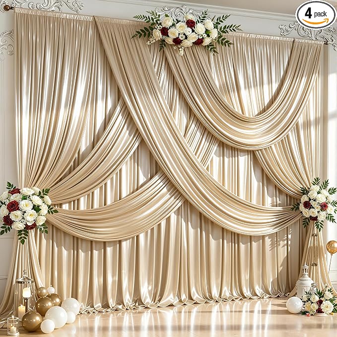 20x10ft Champagne Gold Glitter Backdrop Curtain by Partisky