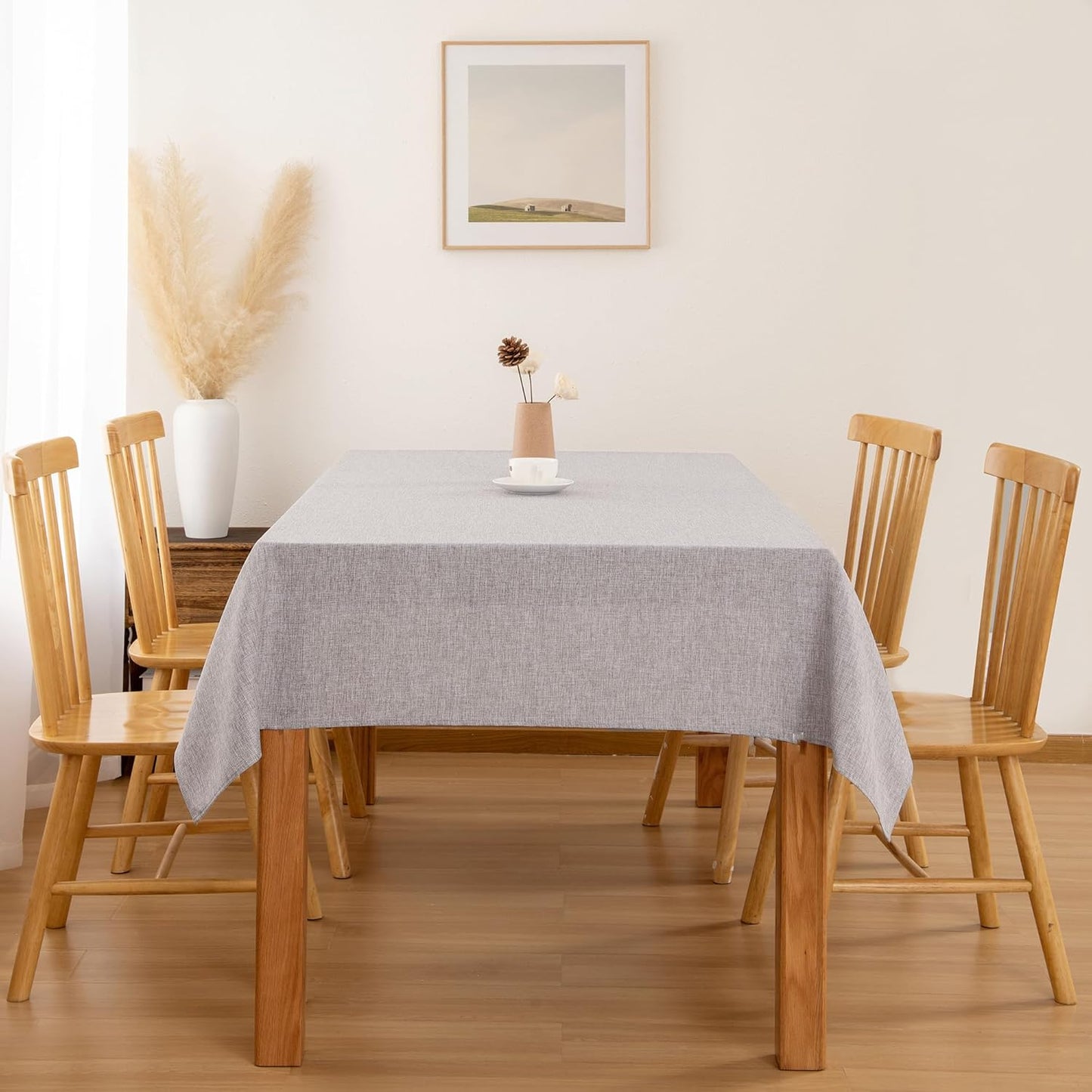 Hiasan Faux Linen Rectangle Tablecloth - Wrinkle and Stain Resistant Washable Table Cloth for Kitchen Dining Room Holiday Table Cover for Party Dinner, Stone, 90 x 132 Inch