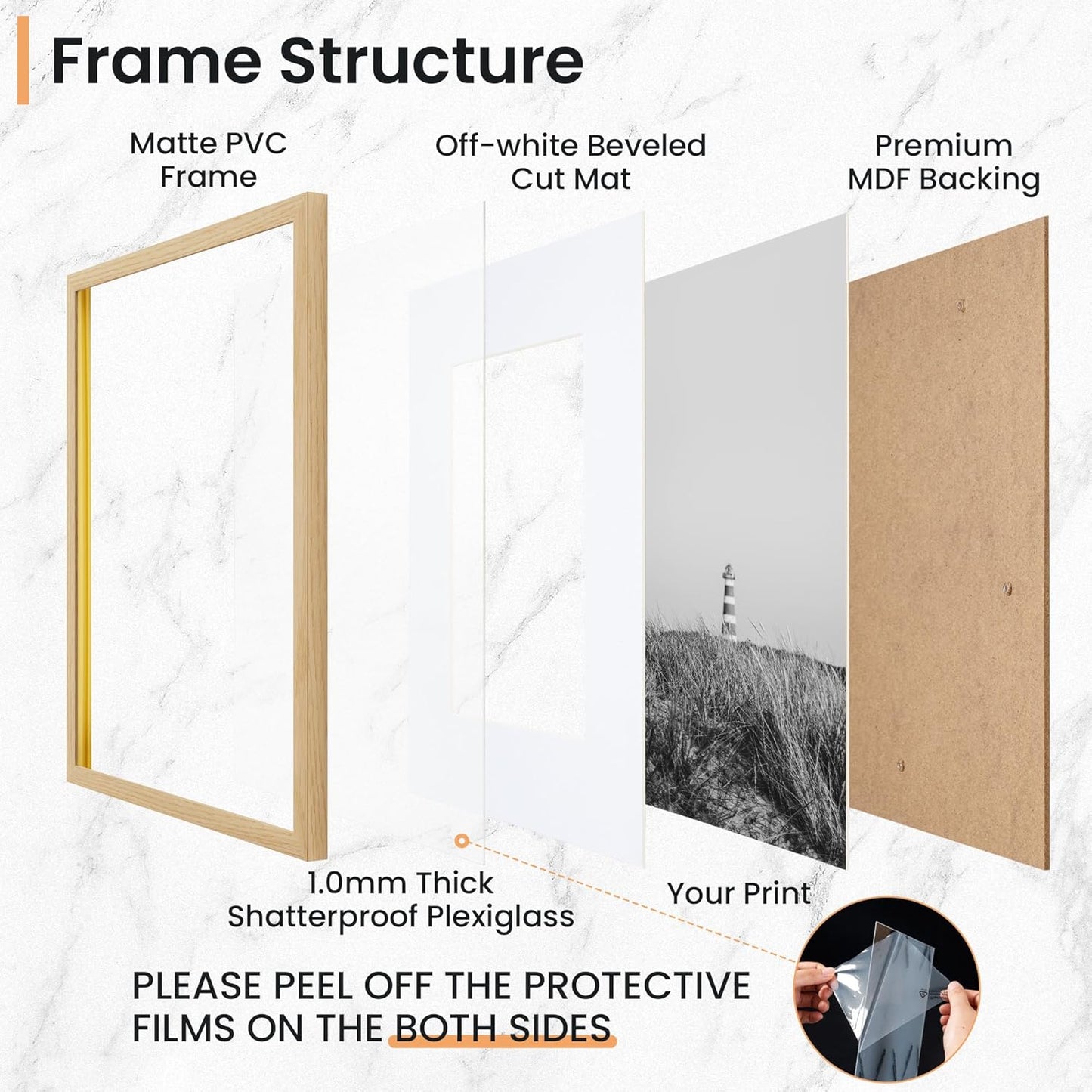 8x10 inch Picture Frame, 8x10 Photo Frames with 5x7 Removable Mat - High Definition Plexiglass - Vertical and Horizontal Display - Wall Hanging Frame - Oak Color, 12 Pack