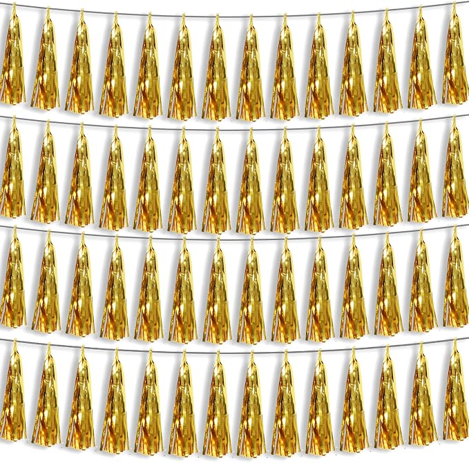 4P Gold Foil Fringe Metallic Tassel Streamers Banner Tassel Garland by HYSILLA