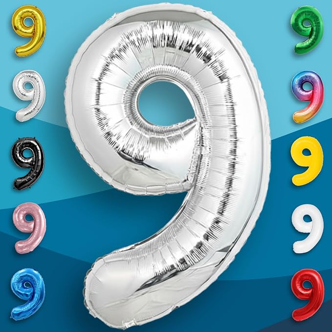 Silver Number Balloon 9 Mylar Foil Balloons 32 inch - Image 5