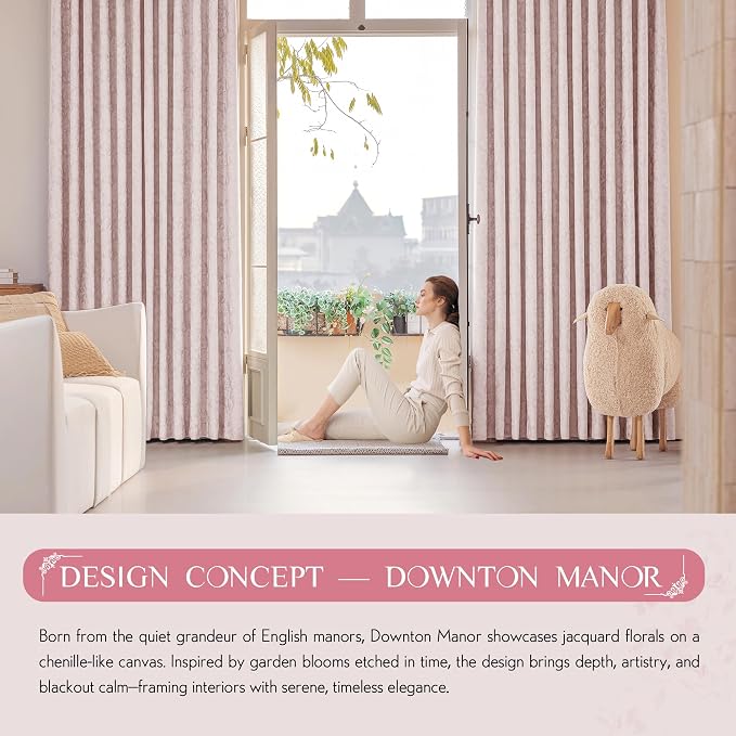 Beauoop Pink Floral Jacquard Blackout Curtains - Image 8