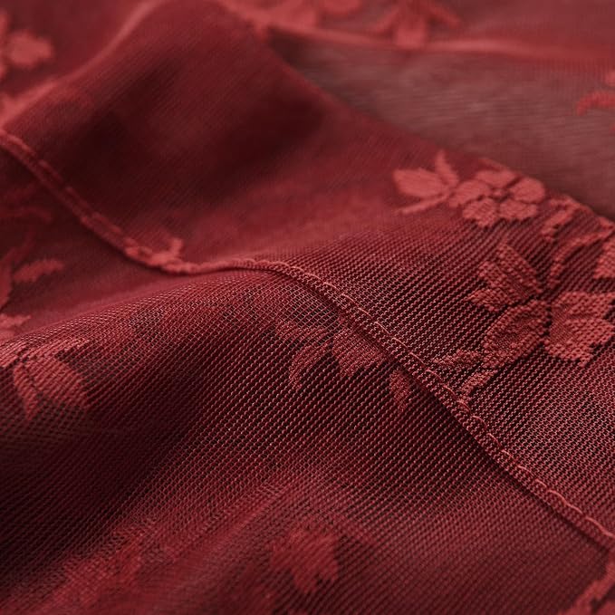 Kotile Burgundy Floral Lace Curtains - Image 9