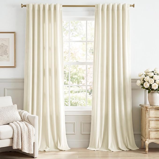 Ivory White Velvet Curtains for Nursery Back Tab, W52 x L105, Back tab Drapes by StangH