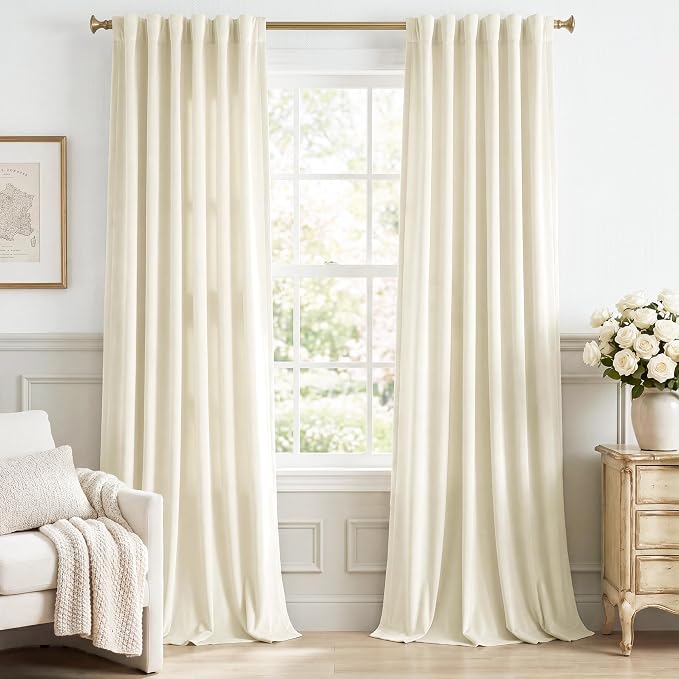 Ivory White Velvet Curtains for Nursery Back Tab, W62 x L84, Back tab Drapes by StangH