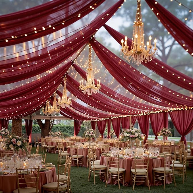 6 Panels Burgundy Ceiling Drapes - Image 6