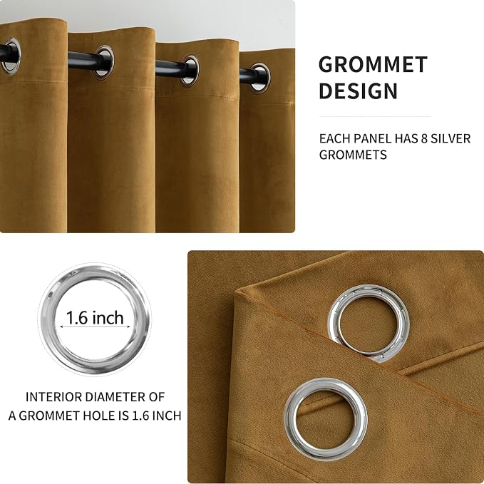 MIULEE Velvet Curtains Gold 52 x 108 Inch Length Set of 2 | Extra Long Grommet - Image 2