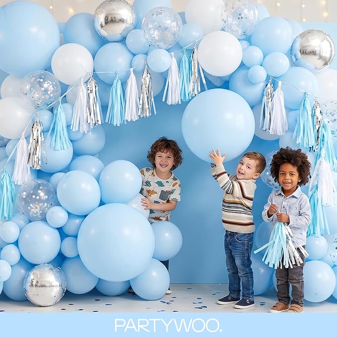 PartyWoo Baby Blue Balloons 155pcs Light Pastel Sky Aqua Blue Color | 18 12 10 - Image 5