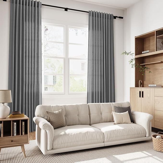 Blazer Grey Curtains Linen Blend Light Filtering Back Tab Curtain 84 Inches Long - Image 7