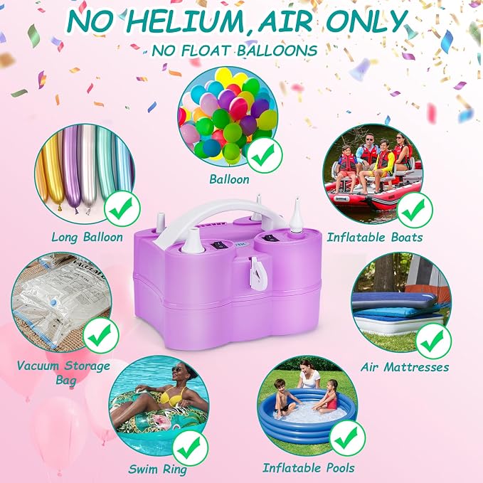 AGPTEK Electric Air Balloon Pump, 110V 600W | Portable Dual Nozzle - Image 2