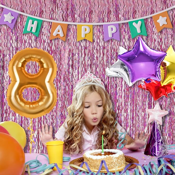Pink Tinsel Foil Fringe Curtains Wavy Backdrop - Image 7